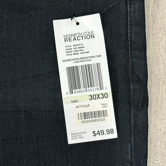 Men's Kenneth Cole Reaction Jeans 30 x 30 Black Silm Straight Low Rise Denim NWT - Picture 8 of 12